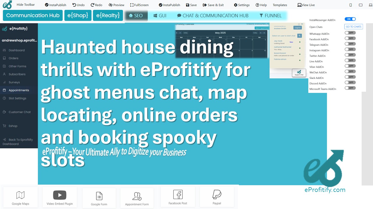 Haunted house dining thrills with eProfitify for ghost menus chat, map locating, online orders and booking spooky slots